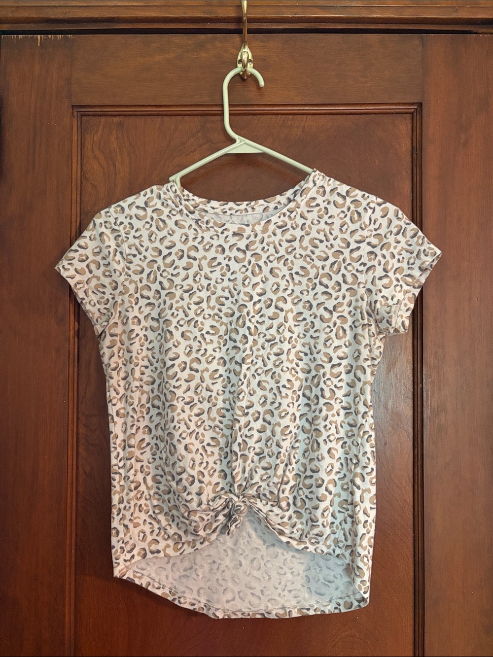 Abercrombie & Fitch Cream Leopard Twist-Front Short Sleeve Tee